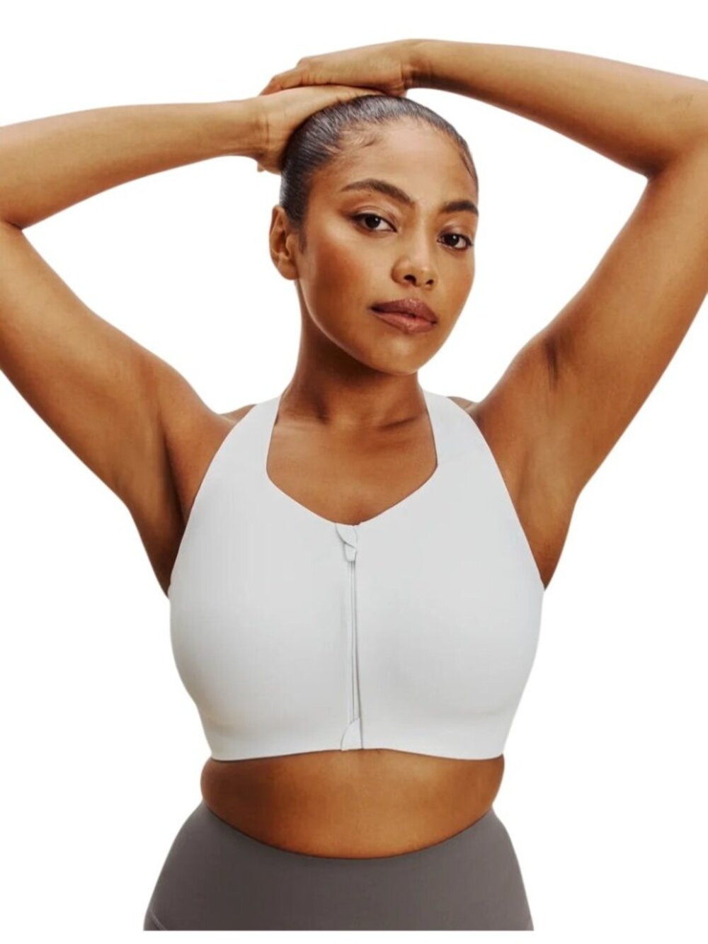 Knix Catalyst Front Zip Sports Bra White Size 5 (XL) High Impact Support Workout